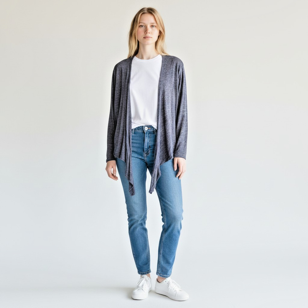 NWT Comfy USA Blue Tie Cardigan Shrug 1X Lightweight Jacket Sheer Boho Layering